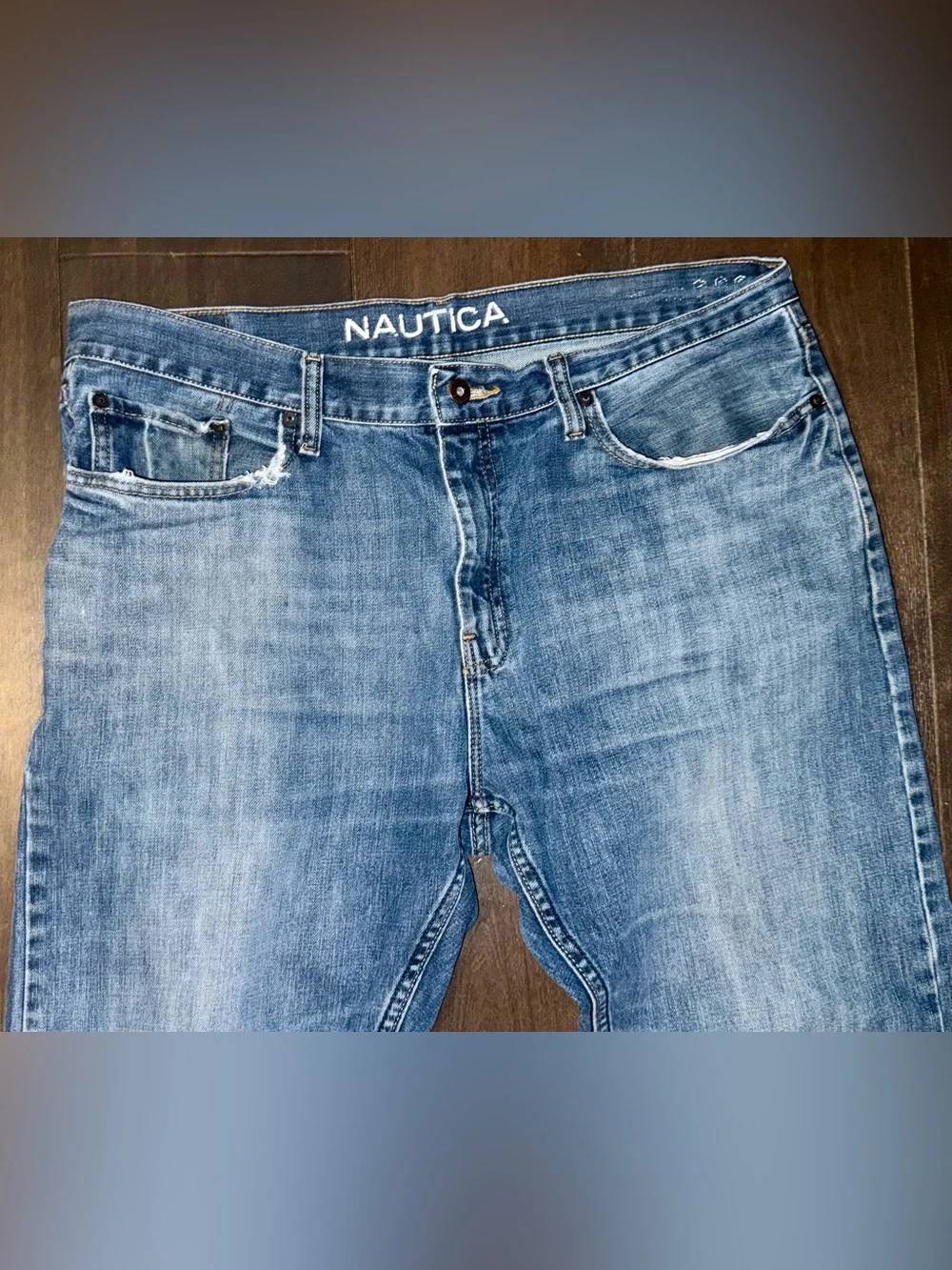 Nautica Straight Fit Jeans 36x32 Blue Distressed Stretch Denim Men’s Casual